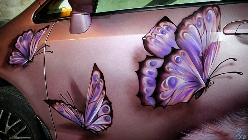 Бабочка на двери автомобиля