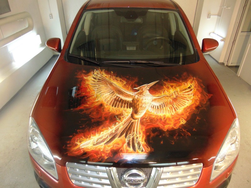 Жар птица Феникс аэрография на капот